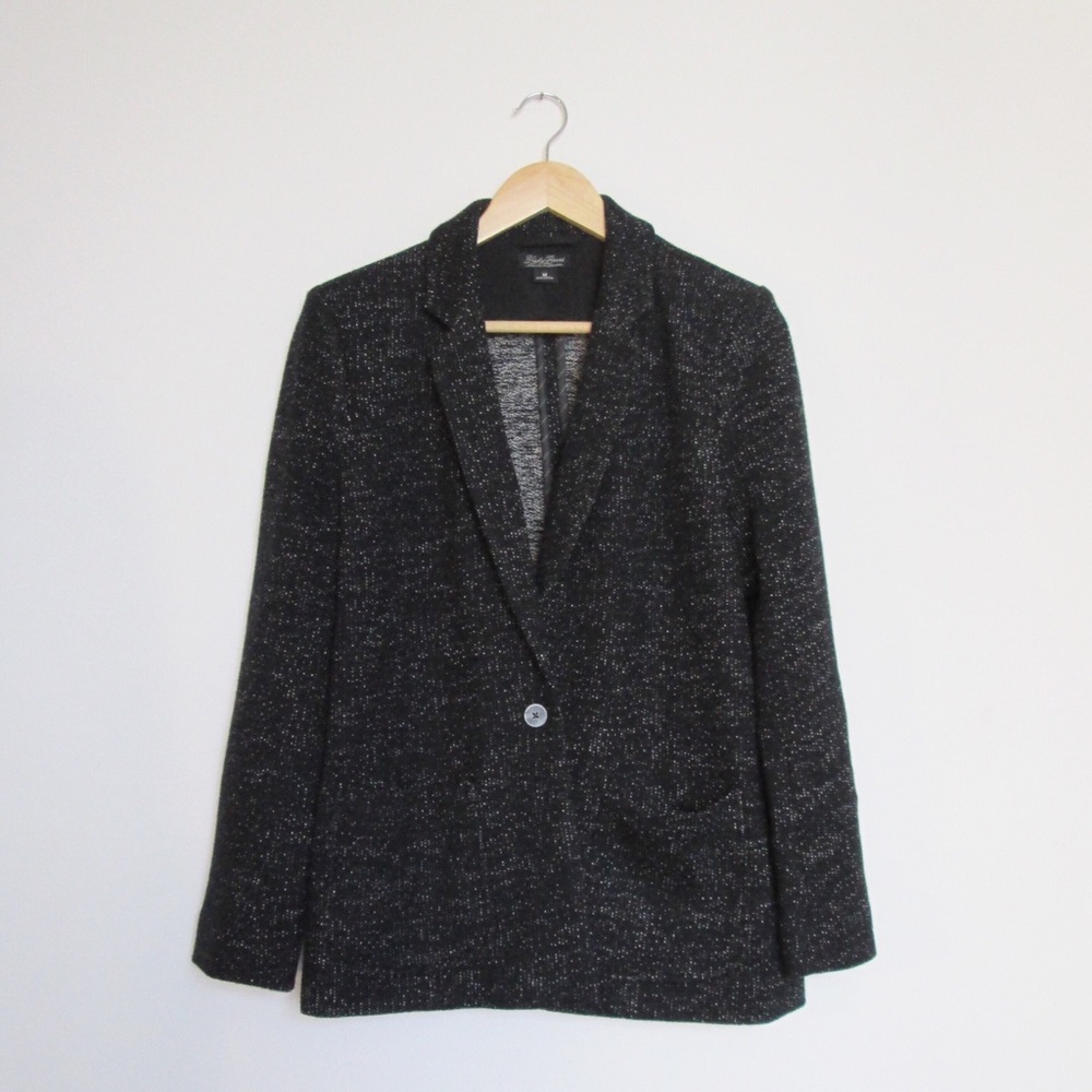 Lucky Brand black tweed speckle boyfriend blazer